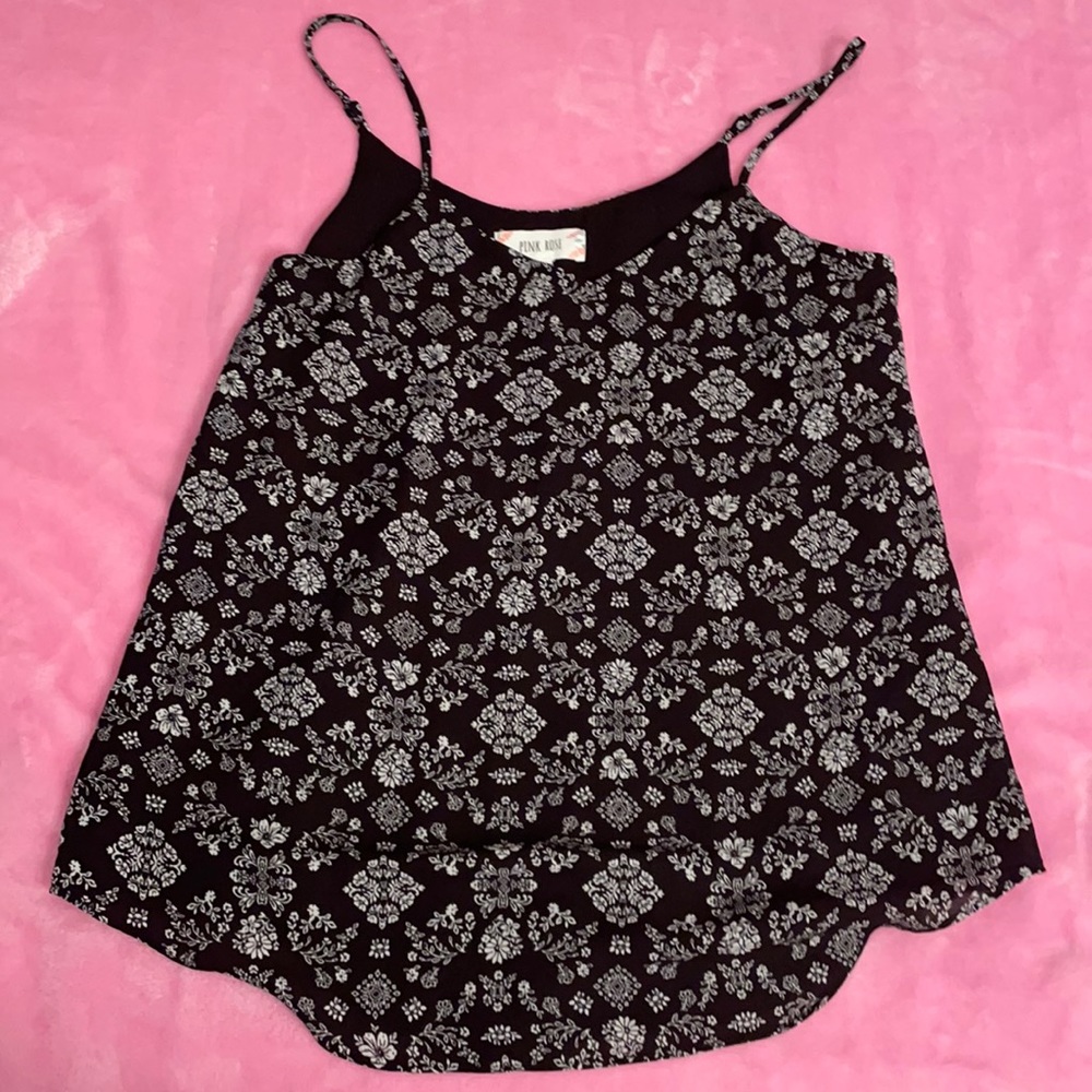 Black Patterned Chiffon Tank Rop